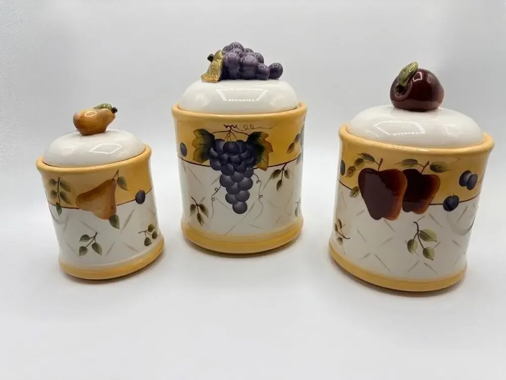 Vintage Home Interiors Sonoma Villa Handpainted Ceramic Canister - Set of 3